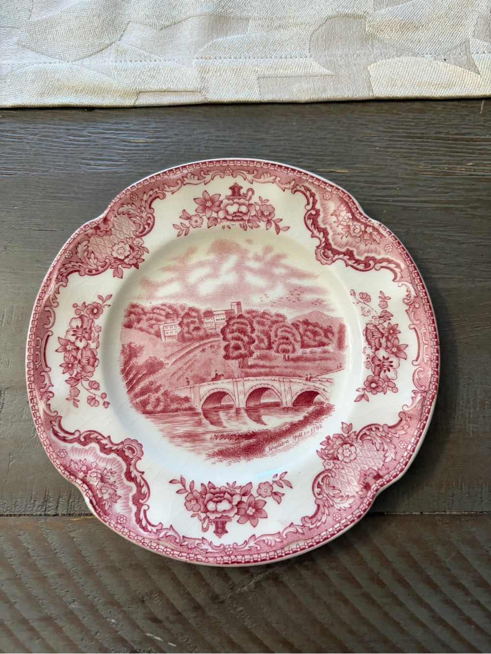 Johnson Brothers Pink Transferware Scenic  Plate -vintage